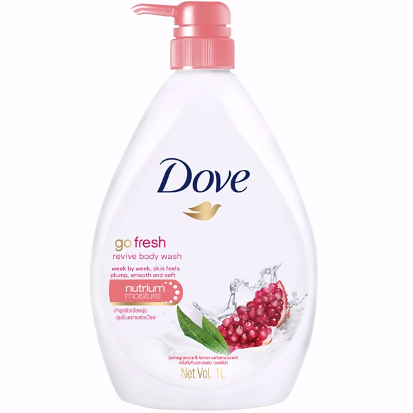 شامپو بدن صورتی داو انار و لیمو 1 لیتری پمپی گو فرش آبرسان عمیق پوست | Dove go fresh body wash pomegranate and lemon verbena scent 1L